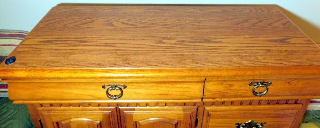 Bassett Oak Dresser and Matching Cabinet w/ Brass Hardware - 9