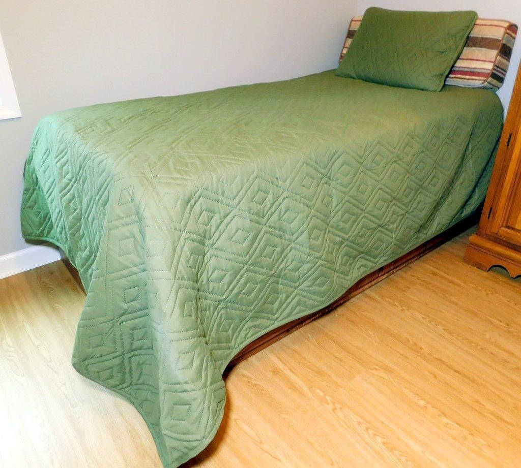 Twin Bed Frame with Storage, Green Quilt, and Mattress, (2) (1 of 12)