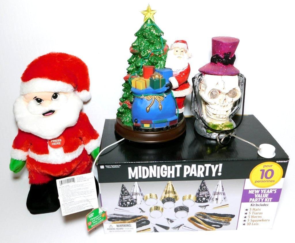 Holiday Decoration and Party Kit Bundle Including Santa Figurines, Skull Lamp, and New Year's Kit (1 of 7)