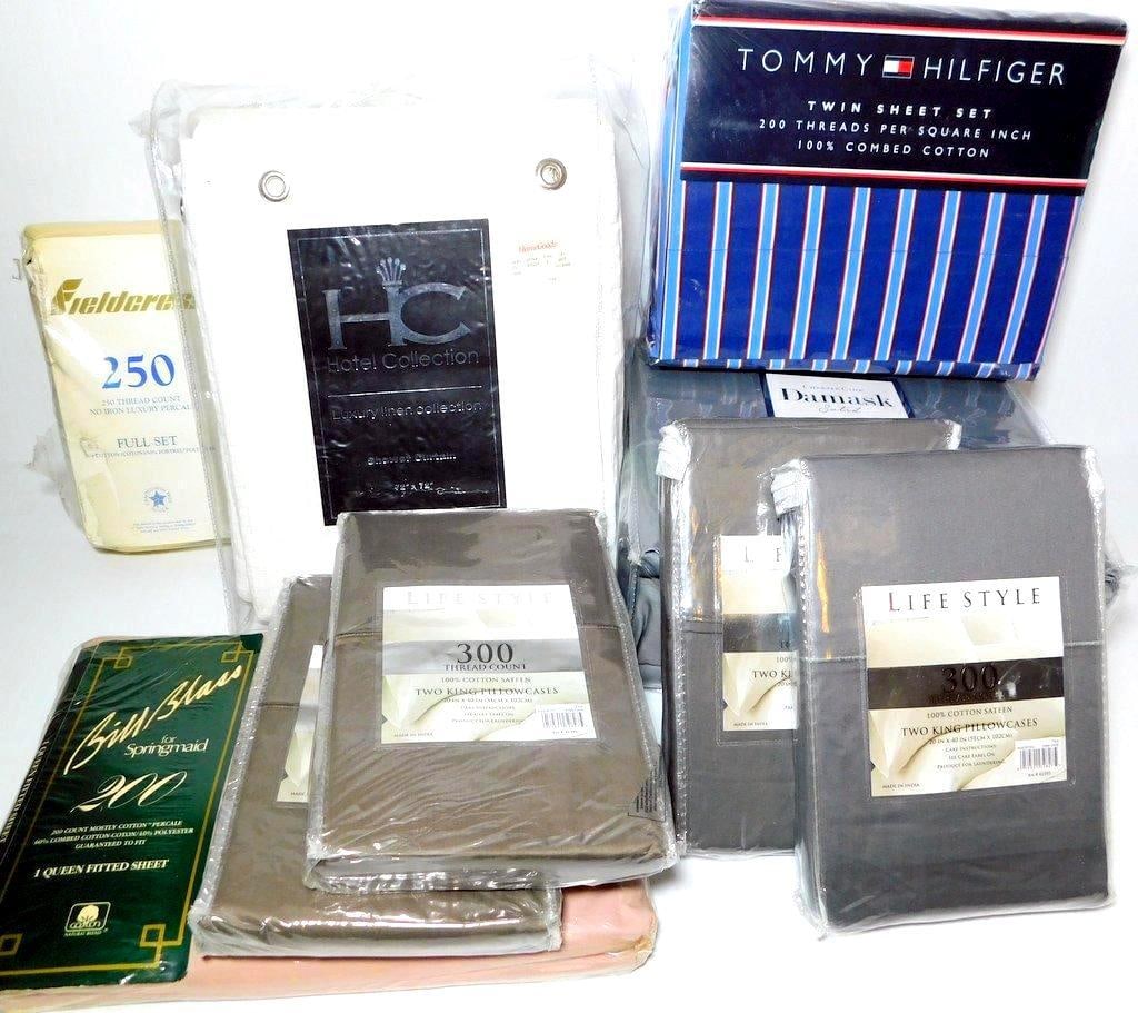 New Bedding Sets Including Charter Club, Tommy Hilfiger, and More: Bedding items including brands such as Charter Club Damask Solid King set (550 thread count), Tommy Hilfiger Twin sheet set (200 thread count), Hotel Collection shower curtain, Fieldcrest Full Set (25