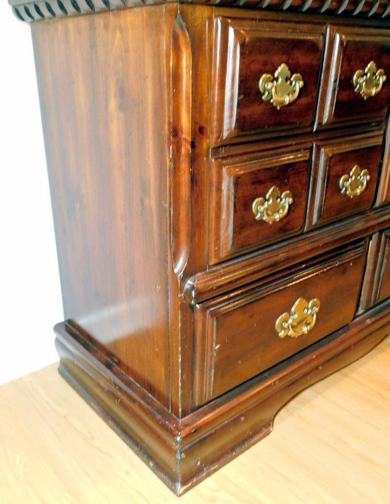 Wooden Matching Bedroom Set with Mirror, Drawers, and Carved Accents - 3