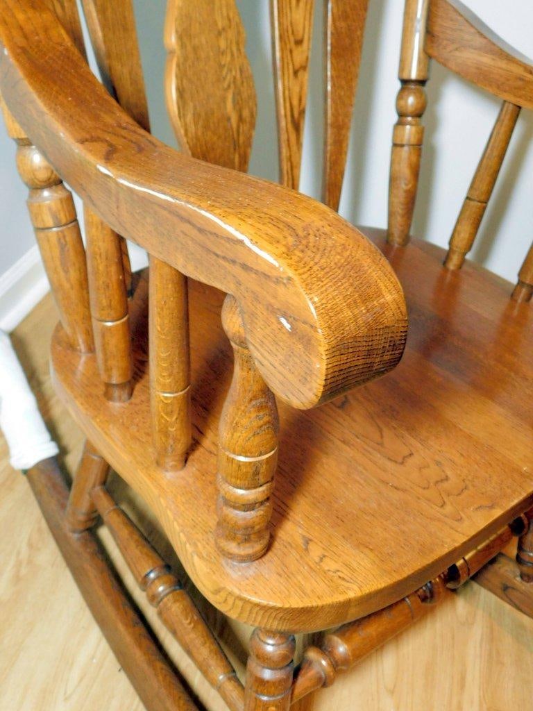 Carved Oak Rocking Chair w/ Heart Detail - 4
