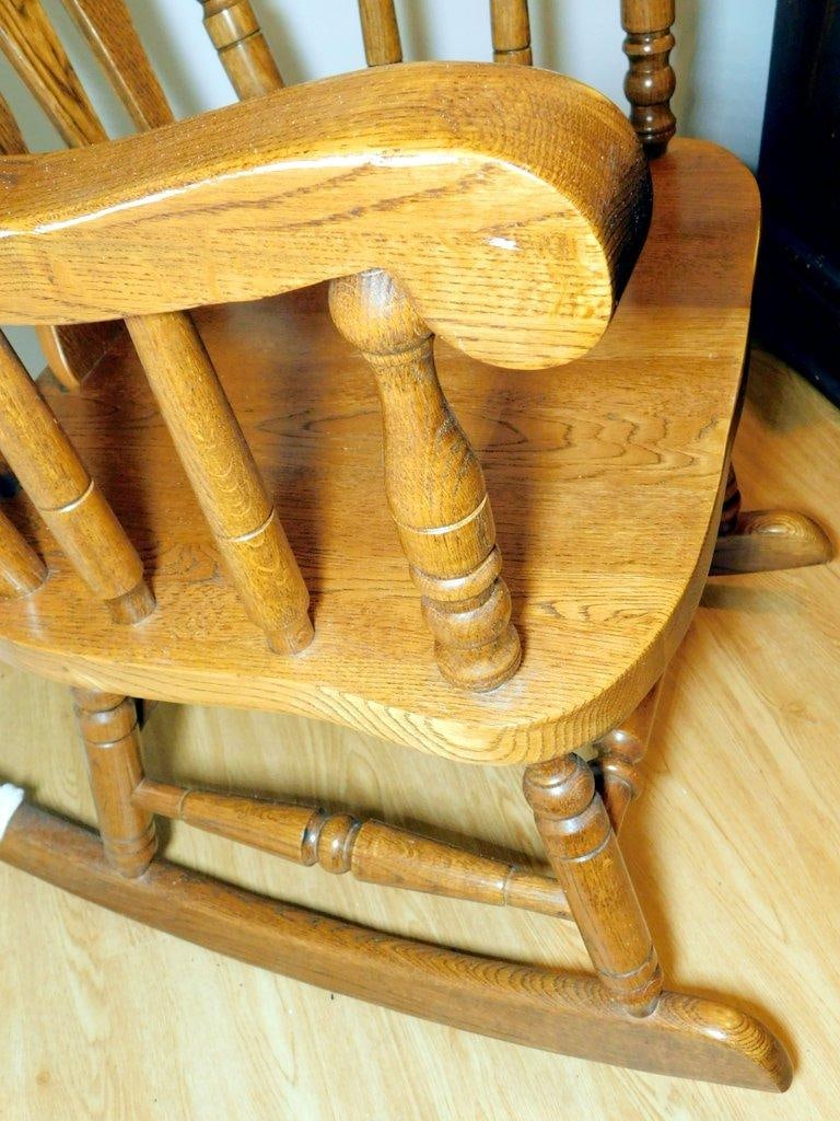 Carved Oak Rocking Chair w/ Heart Detail - 5