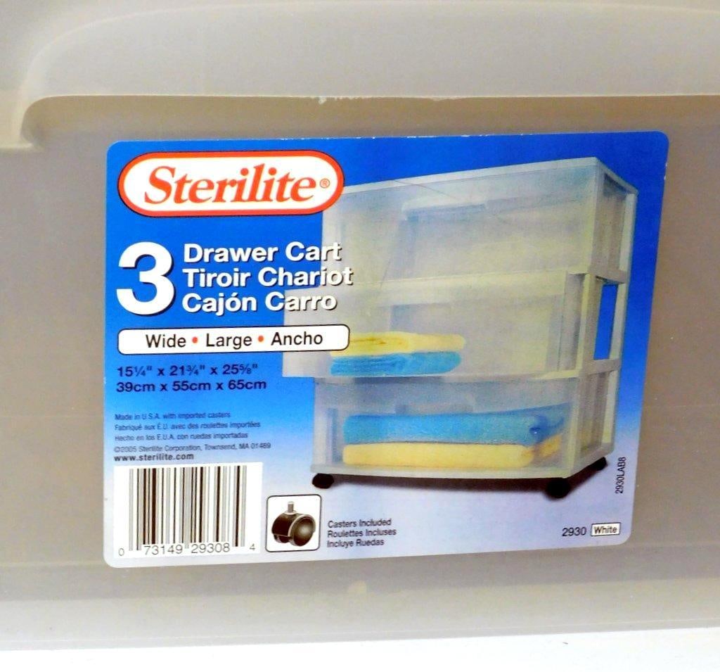 Plastic Sterilite 3-Drawer Cart and Wooden 3-Shelf Bookcase Storage Lot - 4