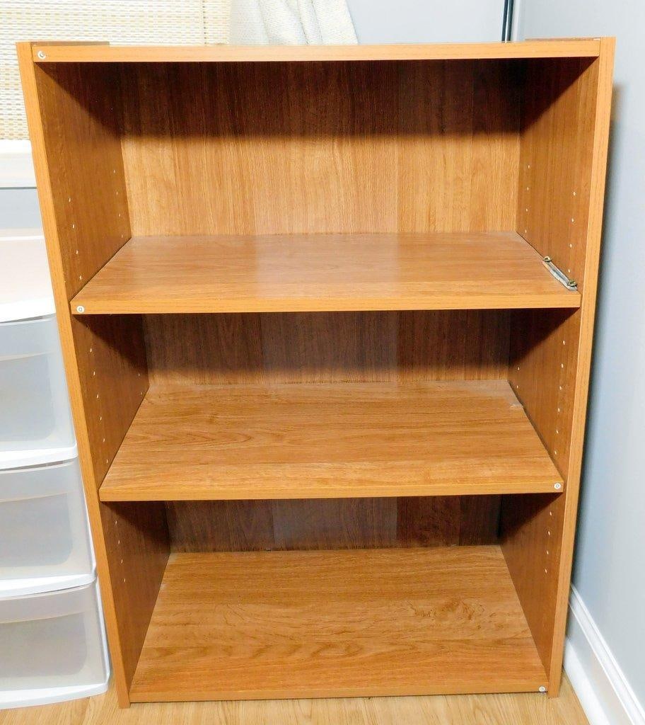 Plastic Sterilite 3-Drawer Cart and Wooden 3-Shelf Bookcase Storage Lot - 5