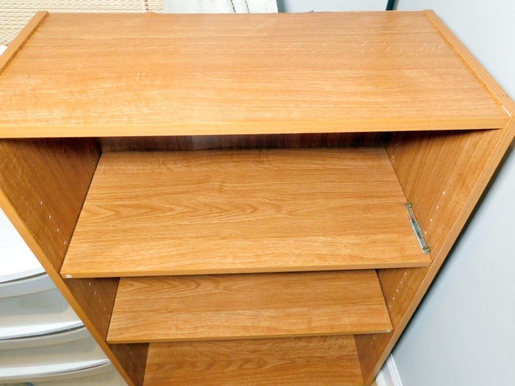 Plastic Sterilite 3-Drawer Cart and Wooden 3-Shelf Bookcase Storage Lot - 6