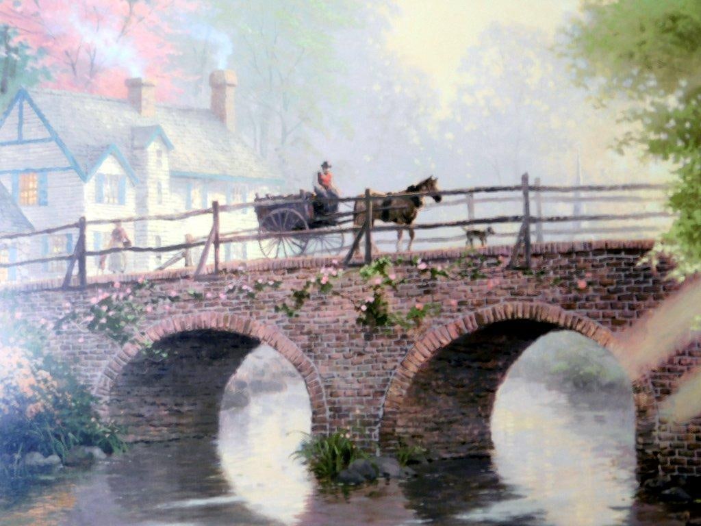Thomas Kinkade Framed Print of a Bridge Scene w/ Cottage - 2