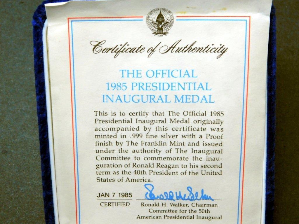 1985 Second Inauguration .999 Fine Silver Medal by Franklin Mint - 7