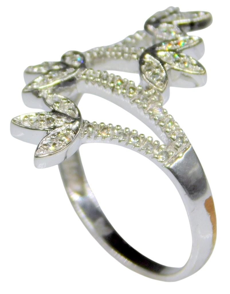 10K White Gold w/ Diamond-Accented Leaf Design Ladies Ring - 2