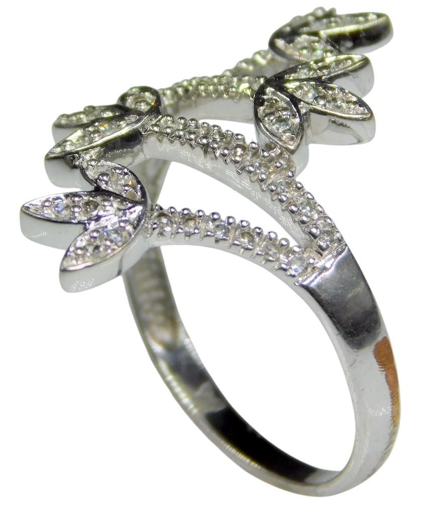 10K White Gold w/ Diamond-Accented Leaf Design Ladies Ring - 7