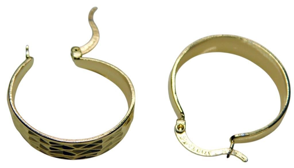 10K Gold Hoop Earrings w/ Diamond-Cut Pattern - 2