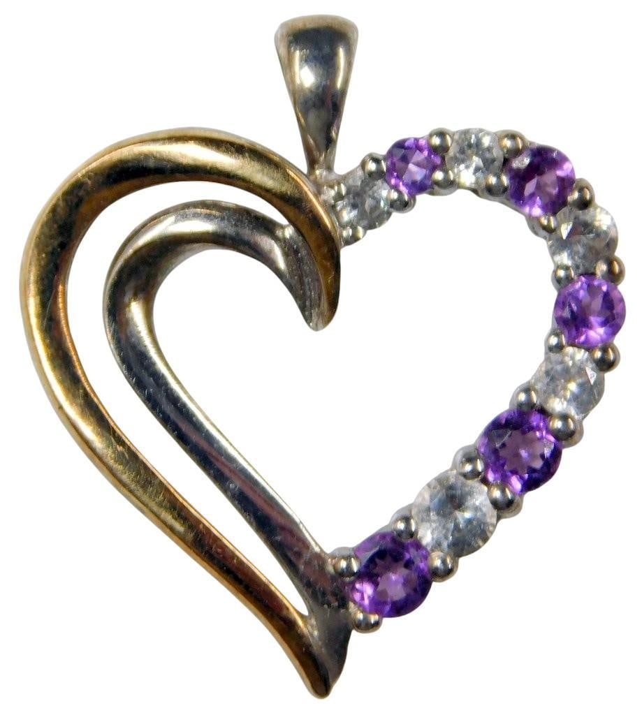 Aqua and Clear Stone Sterling Silver Heart Pendant and Bracelet Set - 3