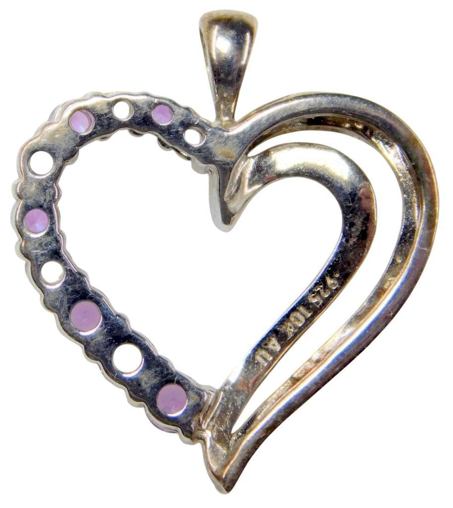 Aqua and Clear Stone Sterling Silver Heart Pendant and Bracelet Set - 7