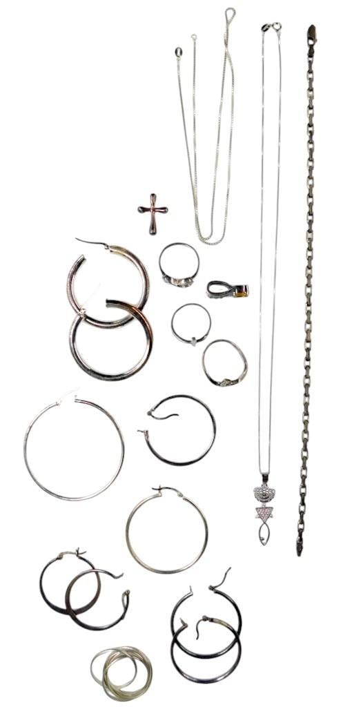 Sterling Silver Jewelry, Including Earrings, Rings, Pendants, and Chains - 2