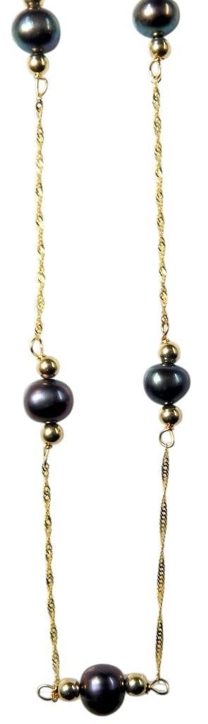 14K Gold Necklace With Cultured Black Pearls, 13.5 Inch - 2