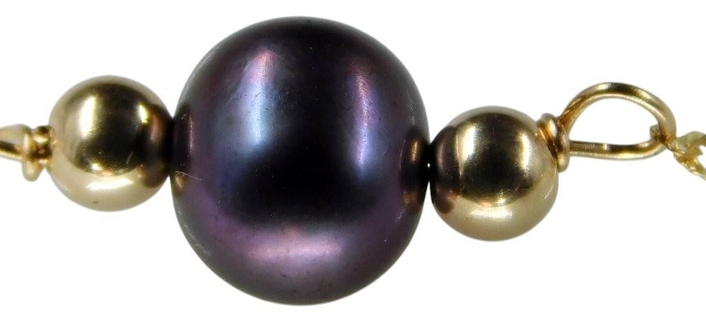 14K Gold Necklace With Cultured Black Pearls, 13.5 Inch - 7