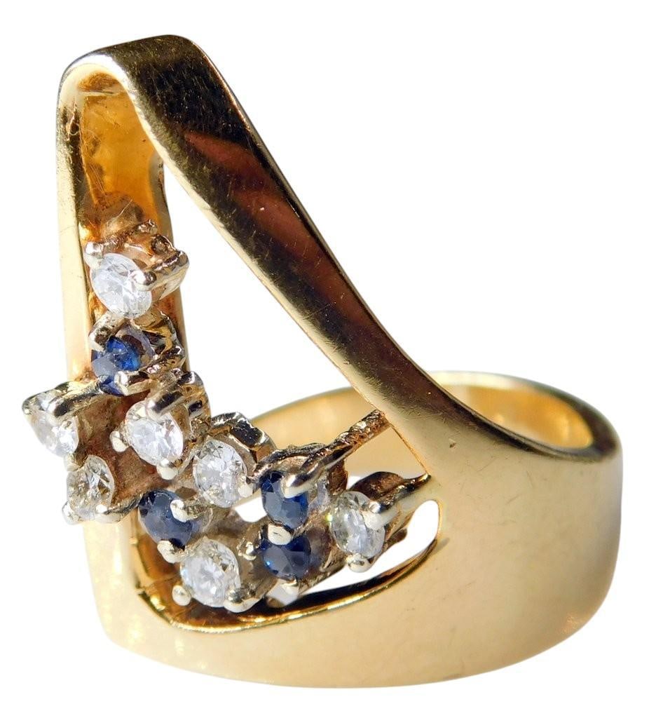 14K Gold Ring with Blue Topaz and Diamonds, 5.7 DWT SIZE 5 - 2