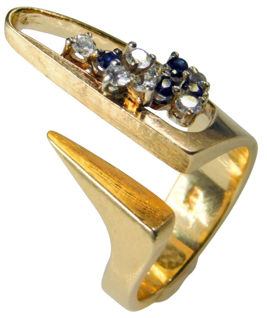 14K Gold Ring with Blue Topaz and Diamonds, 5.7 DWT SIZE 5 - 7