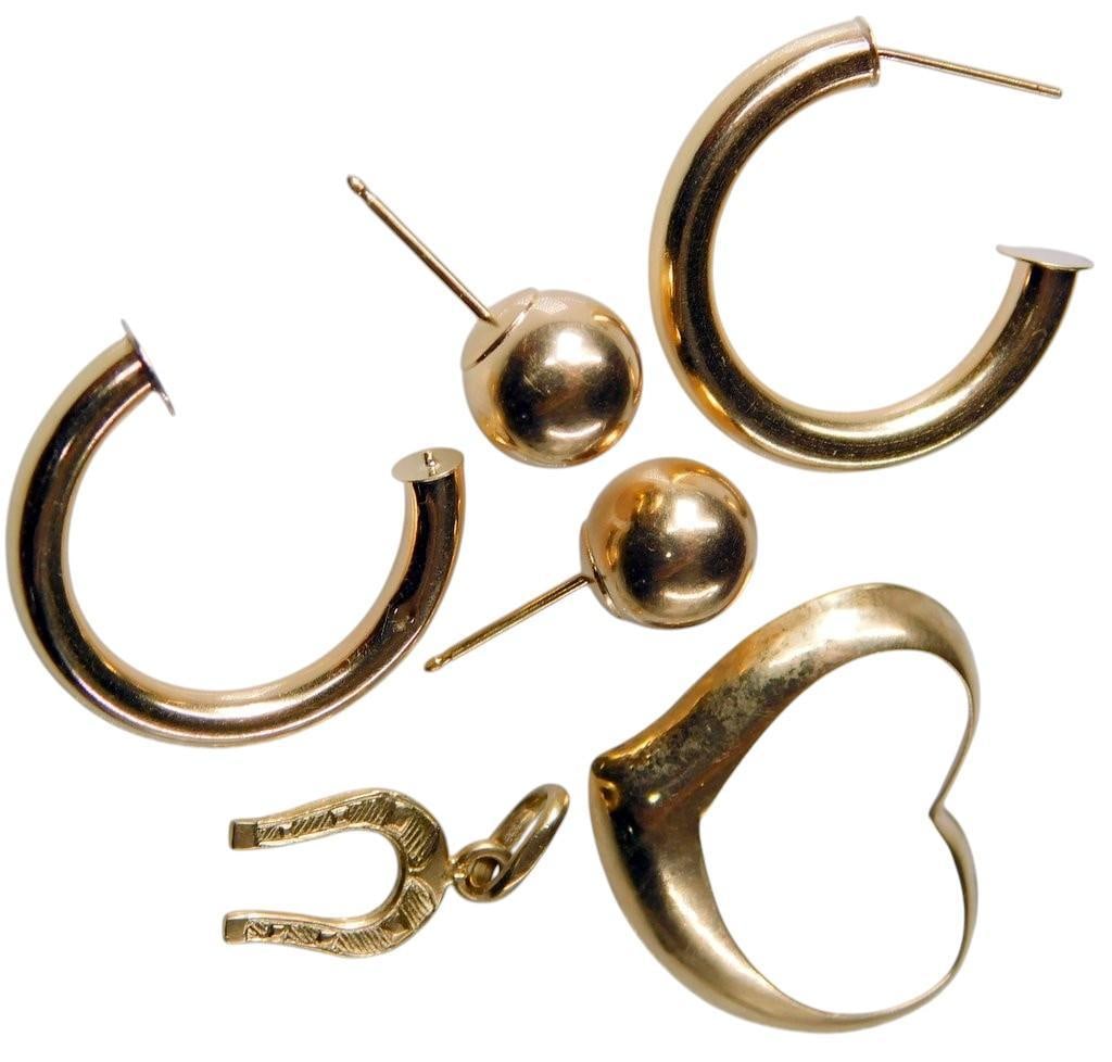 (Lot of 6) 14k Gold Jewelry Including Earrings and Pendants, Charms 2.75 dwt - 4