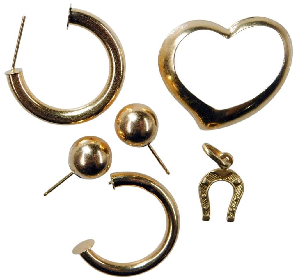(Lot of 6) 14k Gold Jewelry Including Earrings and Pendants, Charms 2.75 dwt - 5