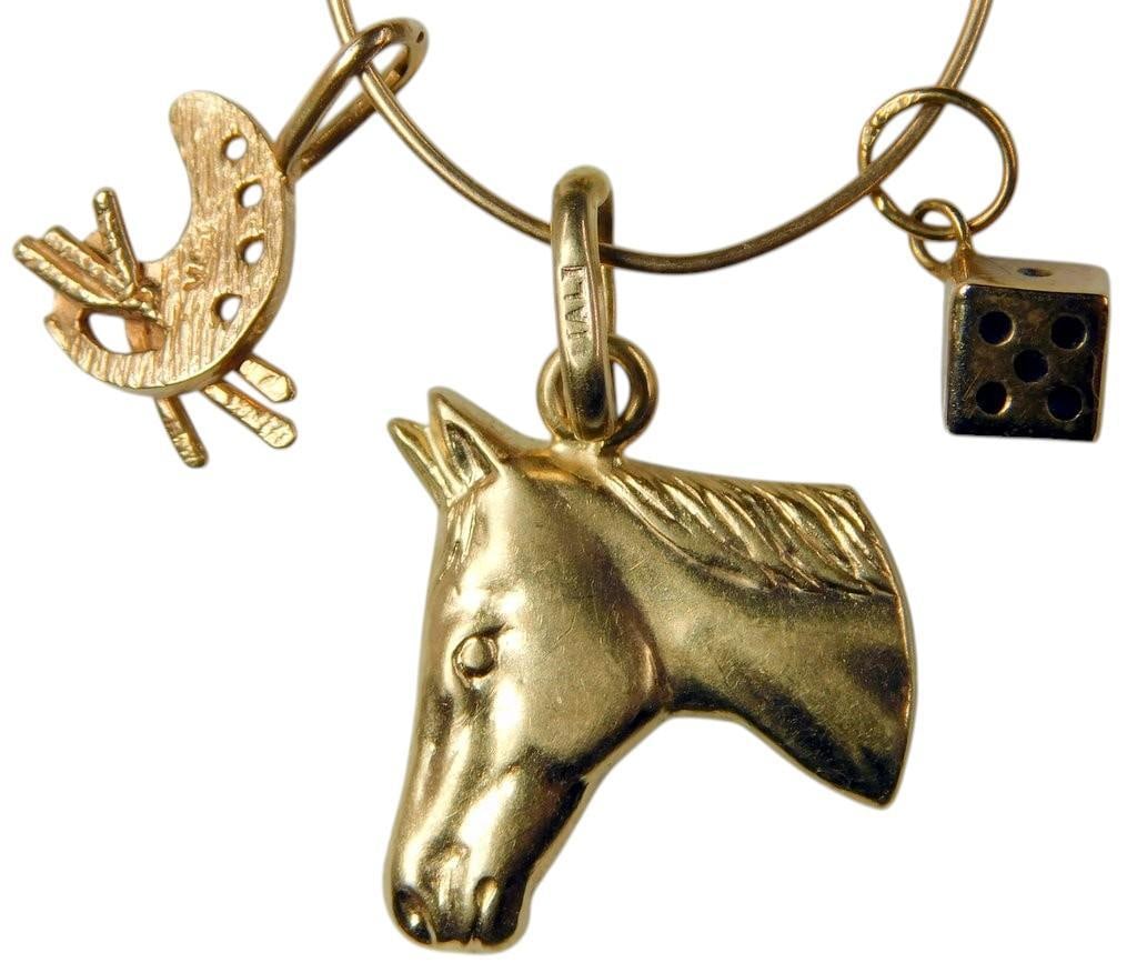 14k Gold Charm Set With Boot, Horse, Artist Palette , and Dice Pendant - 2