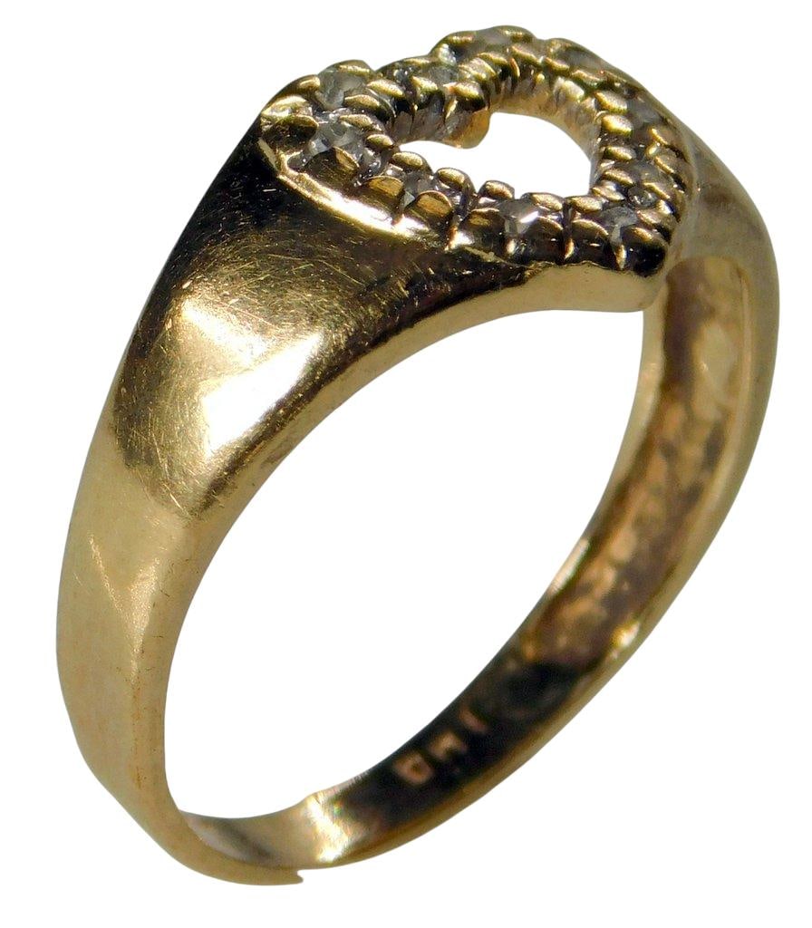 14K Yellow Gold Heart Ring with Openwork Design and Diamond Accents - 2