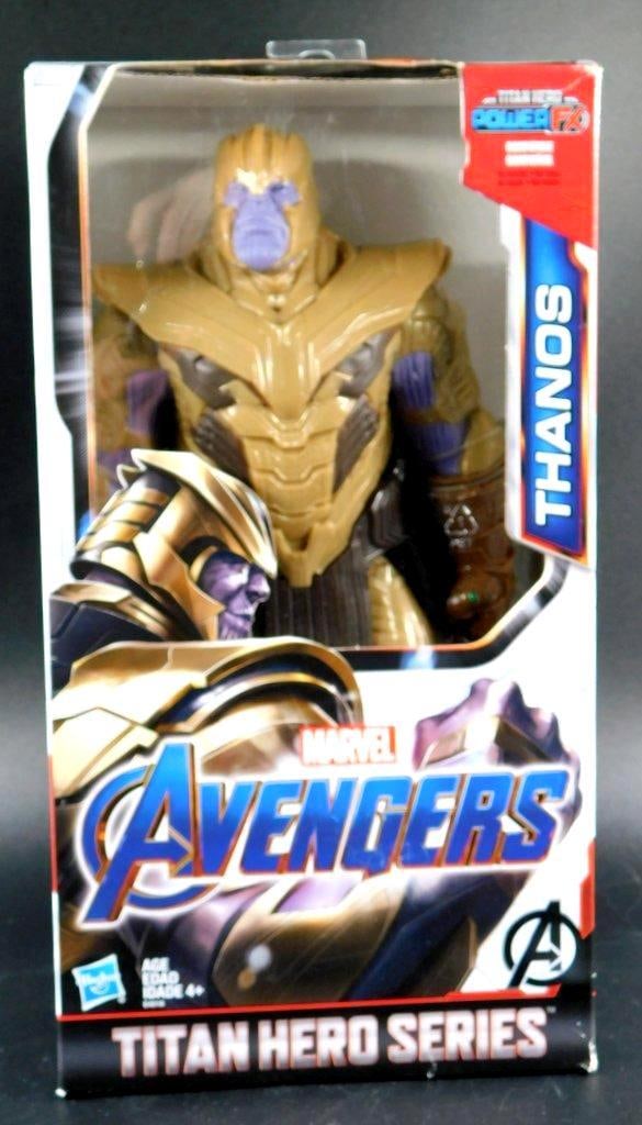 Marvel Avengers End Game Titan Hero Series THANOS Power FX New In Box: Marvel Avengers End Game Titan Hero Series THANOS Power FX New In Box 12 inches tall Power Port to attach FX sounds and phrases Box Condition: Some minor storage creases on box 