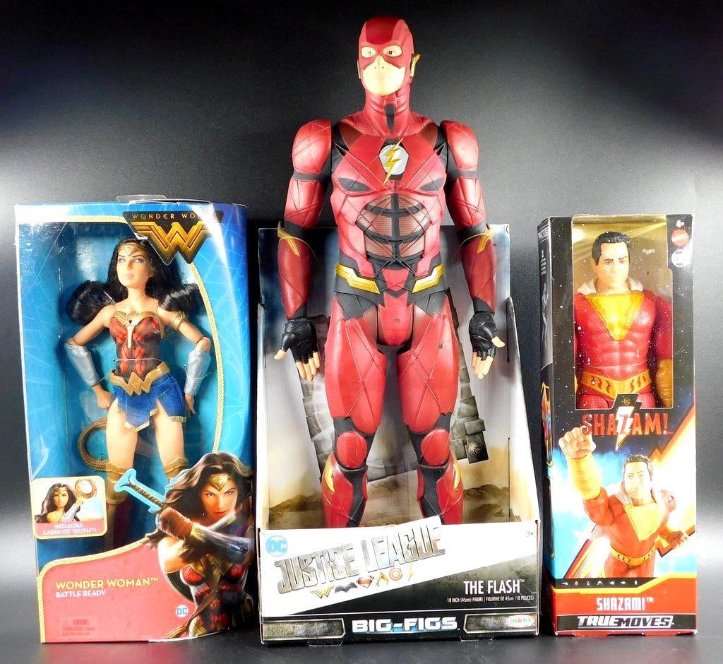 (Lot of 3) DC superheroes, including The Flash, Wonder Woman, and Shazam! Action Figures: (Lot of 3) DC superheroes, including The Flash, Wonder Woman, and Shazam! Action Figures Flash Big Fig action figure is 18-inch (45 cm) tall from Jakks Pacific Big Figs 7 points of articulation