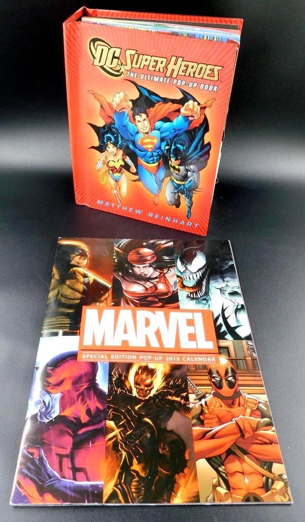 (Lot of 2) 3D-themed Comic Book Collectibles: DC Pop-up Book and Marvel Pop-up Calendar (1 of 12)
