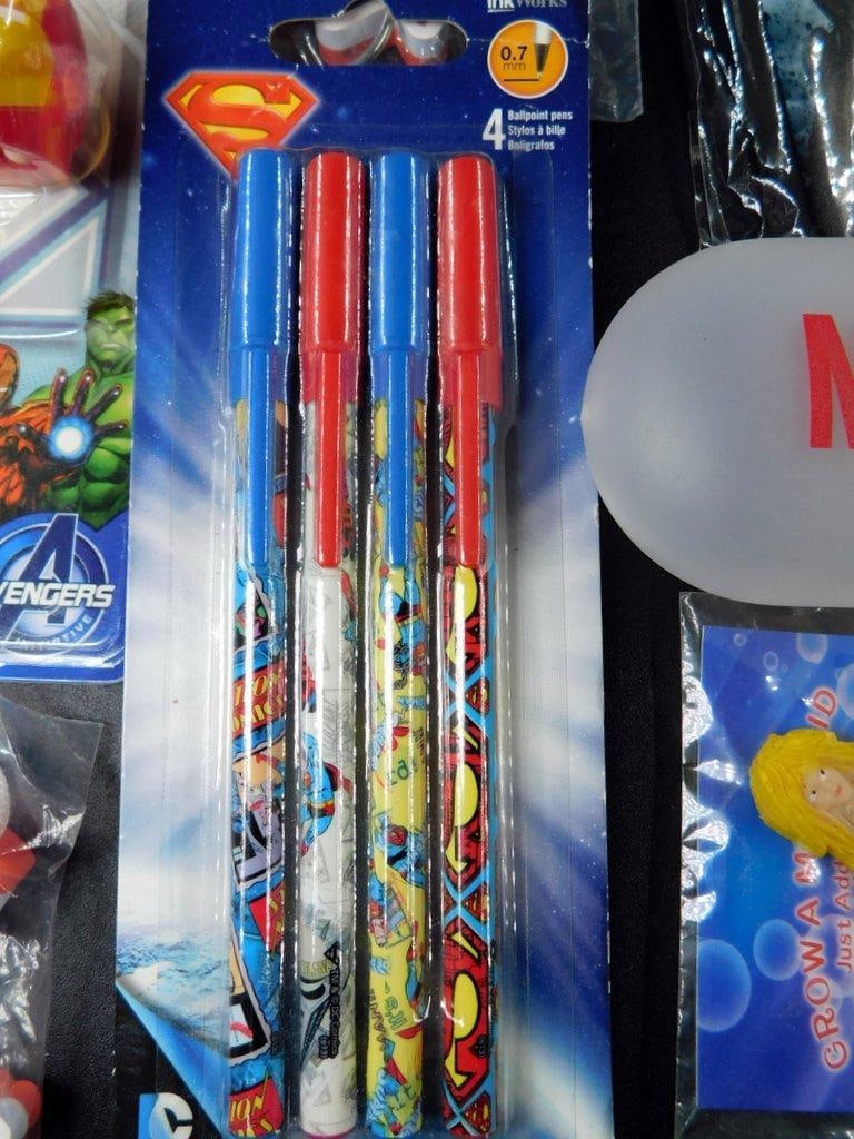 Assorted Superhero Action Figures, Toys, Pencils, Pez Dispensers - 10