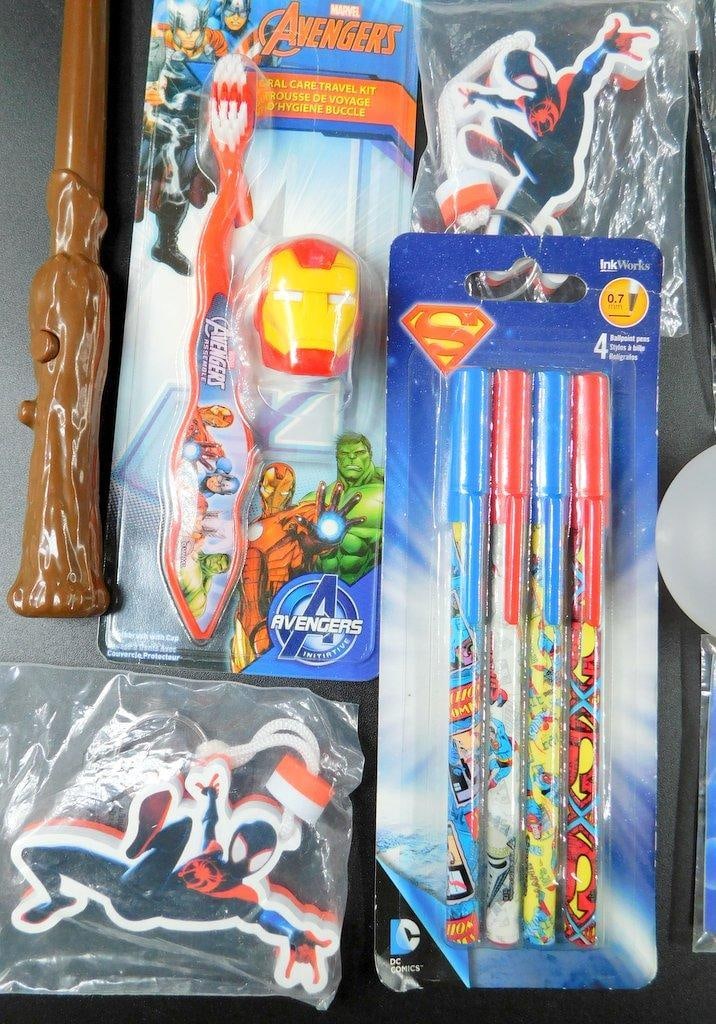 Assorted Superhero Action Figures, Toys, Pencils, Pez Dispensers - 5