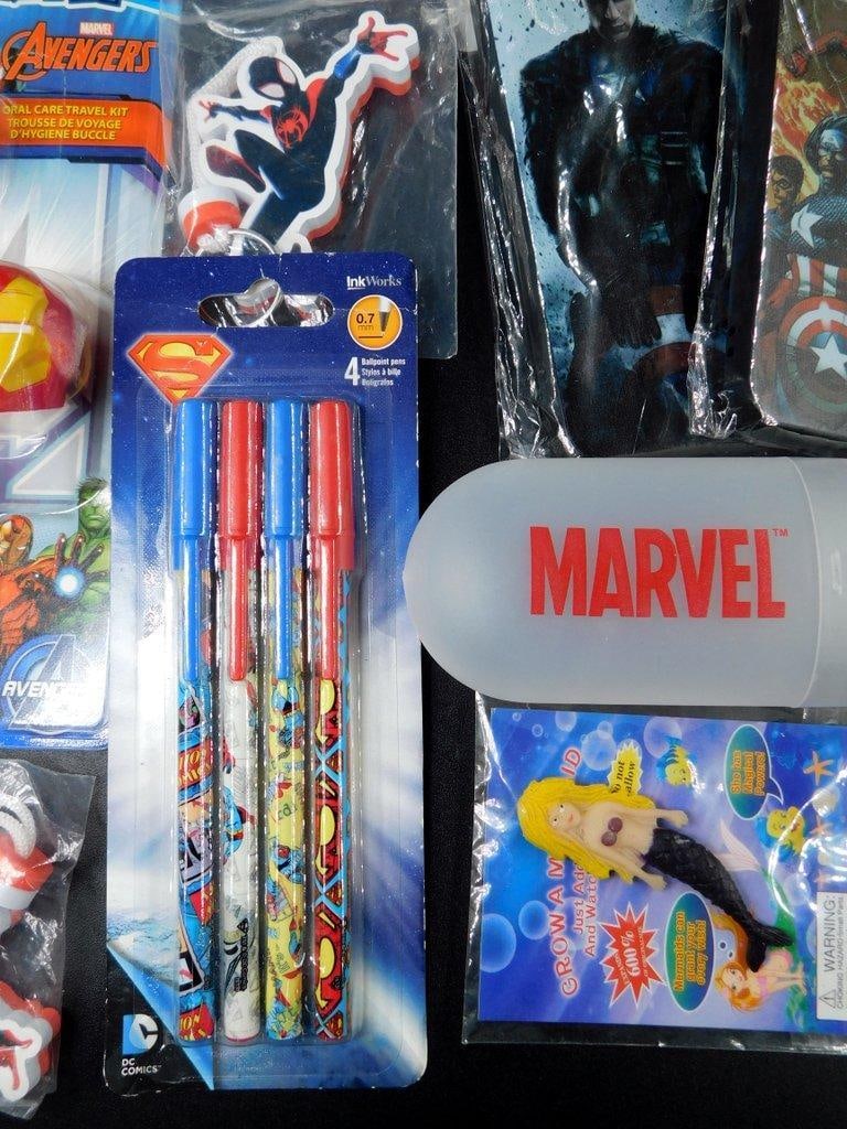 Assorted Superhero Action Figures, Toys, Pencils, Pez Dispensers - 6