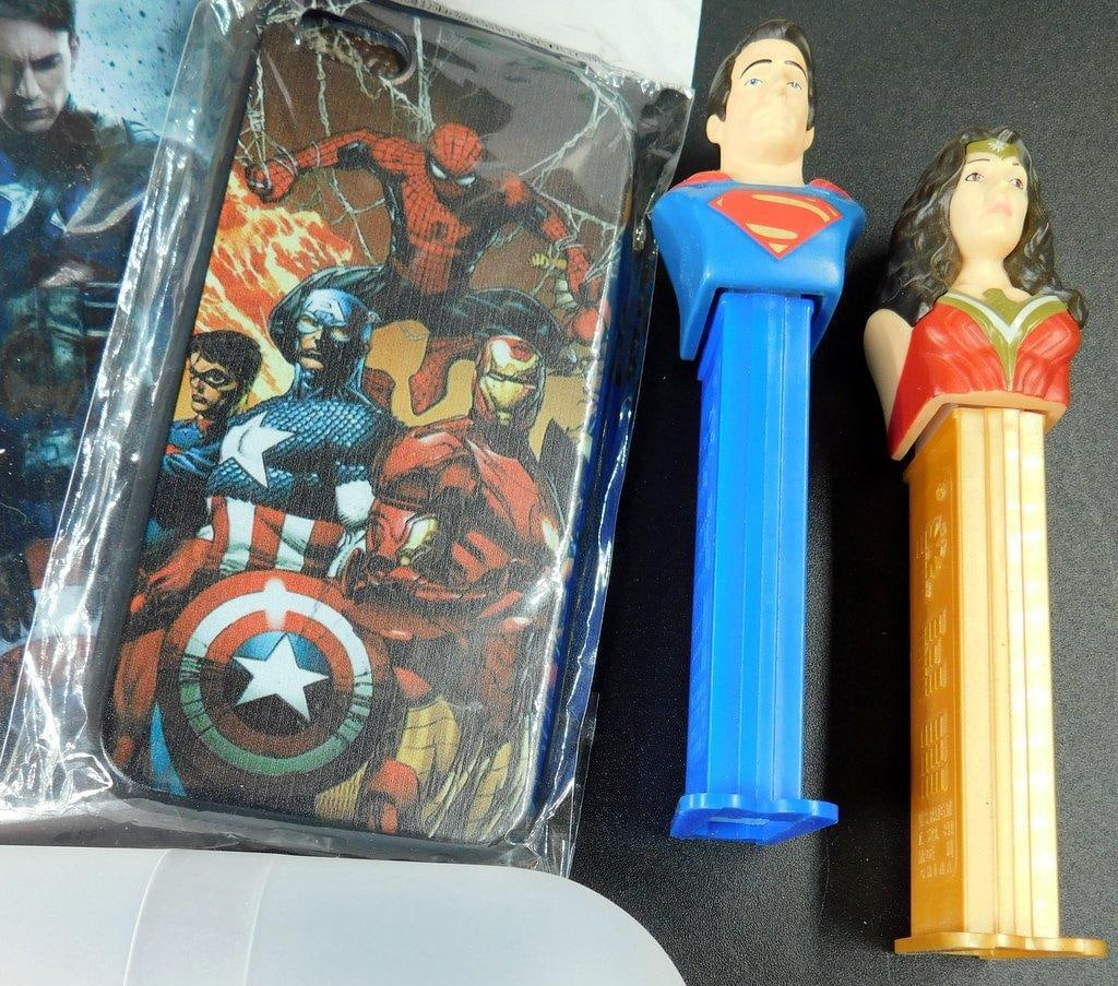 Assorted Superhero Action Figures, Toys, Pencils, Pez Dispensers - 7
