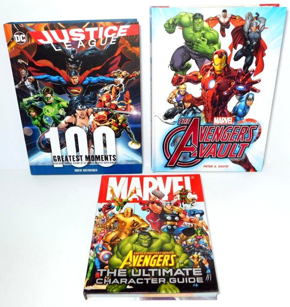 (Lot of 3) Hardcover Collector Guides of iconic moments of the Marvel and DC Universes: (Lot of 3) Hardcover Collector Guides of iconic moments of the Marvel and DC Universes Justice League: 100 Greatest Moments The Marvel Avengers Vault Marvel Avengers: The Ultimate Character Guide All