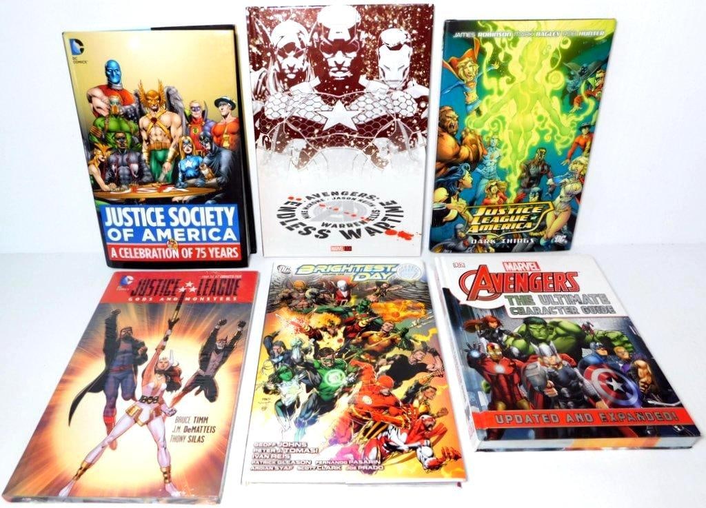 G(Lot of 6) Hardcover Collection of DC Comics and Marvel Graphic Novels and Reference Guides: (Lot of 6) Hardcover Collection of DC Comics and Marvel Graphic Novels and Reference Guides Justice Society of America: A Celebration of 75 Years Justice League of America: The Dark Things Justice Lea