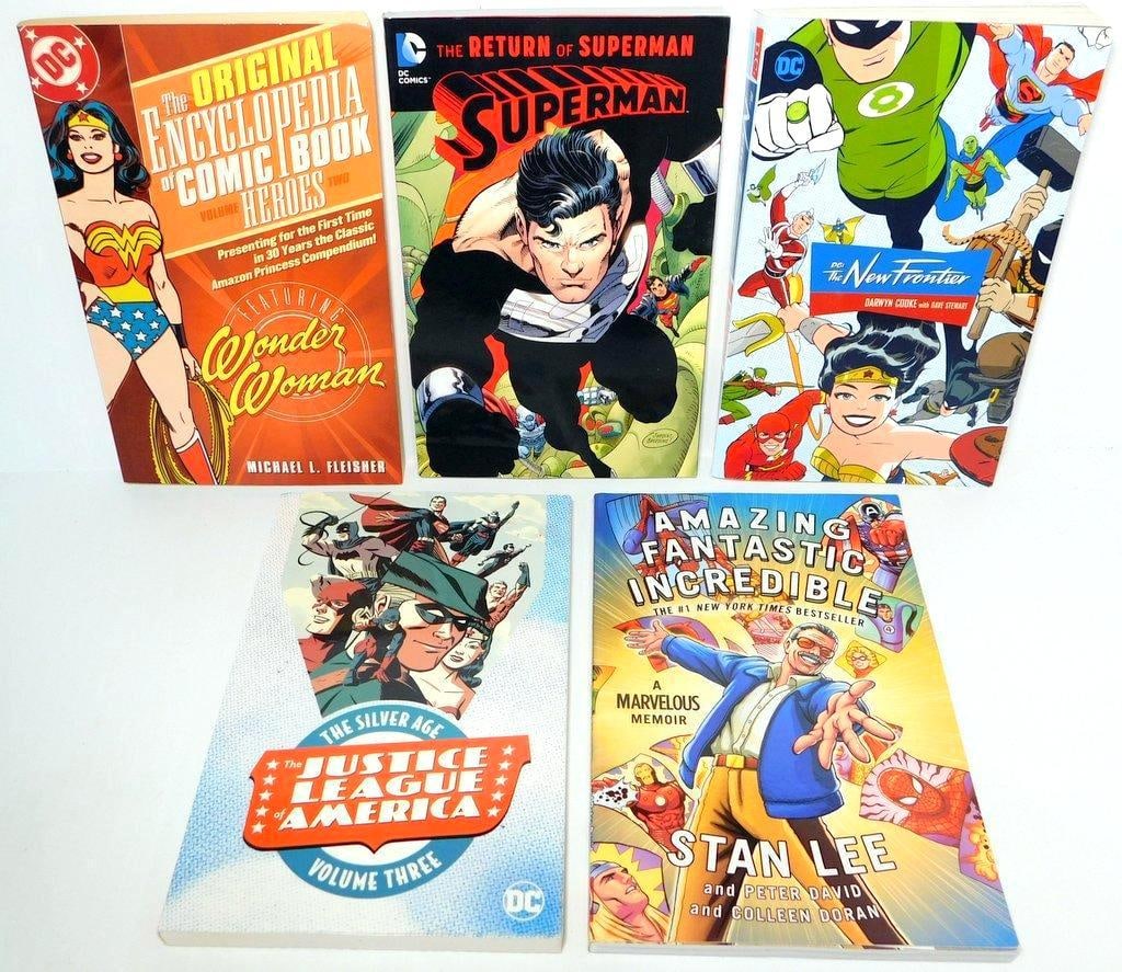 (Lot of 5) Comic Book Collections oo DC's Core Heroes and Marvel's Creator Stan Lee: (Lot of 5) comic book collections/biographies featuring DC's core heroes and Marvel's famous creator The Original Encyclopedia of Comic Book Heroes Vol. 2: Wonder Woman The Return of Superman DC: The