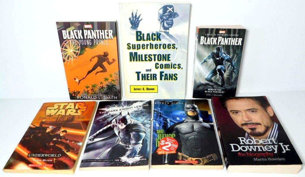 (Lot of 7) Books and Novels on Star Wars and Characters Like Black Panther, Batman, and Iron Man: (Lot of 7) Books and novels on Star Wars and characters like Black Panther, Batman, and Iron Man Black Panther: The Young Prince Black Superheroes, Milestone Comics, and Their Fans Black Panther: Who