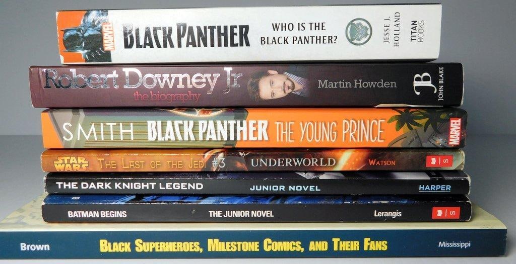 (Lot of 7) Books and Novels on Star Wars and Characters Like Black Panther, Batman, and Iron Man - 9