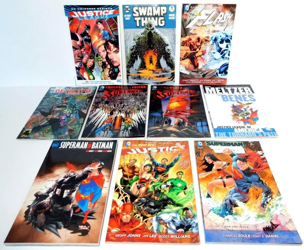 (Lot of 10) DC Graphic Novels and Trade Paperbacks, Primarily From the New 52 and Rebirth Eras: (Lot of 10) DC graphic novels and trade paperbacks, primarily from the New 52 and Rebirth eras Justice League Vol. 1: The Extinction Machine (Rebirth) Swamp Thing Winter Special #1 The Flash Vol. 6: