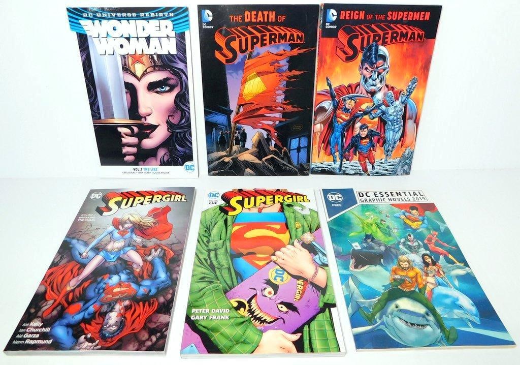 (Lot of 6) DC Comics Graphic Novels Featuring the Death of Superman and Various Supergirl series: (Lot of 6) DC Comics graphic novels featuring the Death of Superman and various Supergirl series The Death of Superman (New Edition) Superman: Reign of the Supermen Wonder Woman Vol. 1: The Lies