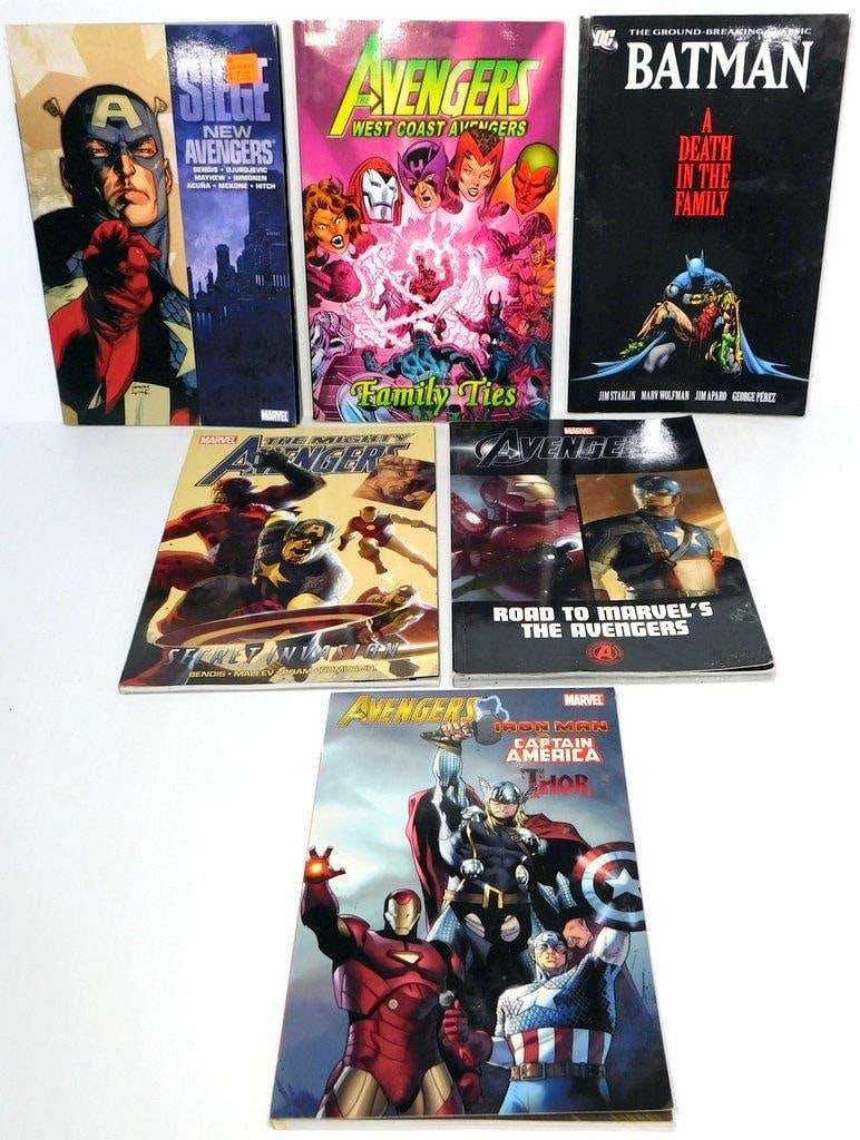(Lot of 6) Trade Paperbacks and Graphic Novels from Marvel and DC Comics: (Lot of 6) Trade Paperbacks and Graphic Novels from Marvel and DC Comics Siege: New Avengers Avengers West Coast: Family Ties Batman: A Death in the Family The Mighty Avengers Vol. 3: Secret Invasion