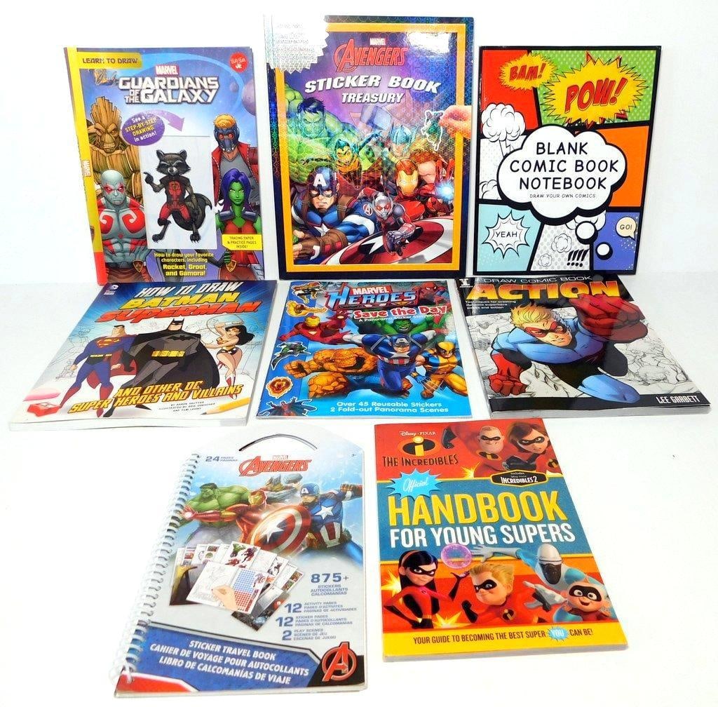 (Lot of 8) Superhero-themed Activity, Instructional, and Sticker Books for Children: (Lot of 8) Superhero-themed activity, instructional, and sticker books for children The Incredibles Official Handbook for Young Supers How to Draw Batman, Superman, and Other DC Super Heroes Sticker