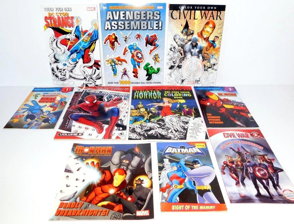 (Lot of 10) Marvel and DC Superhero Activity Books, Coloring Books, and Readers: (Lot of 10) Marvel and DC Superhero Activity Books, Coloring Books, and Readers Color Your Own Doctor Strange Ultimate Sticker Collection: Marvel Avengers: Avengers Assemble! Color Your Own Civi