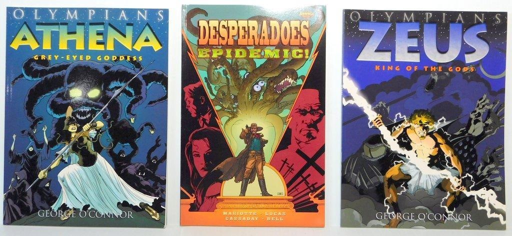 (Lot of 3) Graphic novels, (2) Olympians Series and (1) Desperadoes Series: (Lot of 3) Graphic novels, two from Olympians series and one from the Desperadoes series Athena: Grey-Eyed Goddess Zeus: King of the Gods Desperadoes: Epidemic!