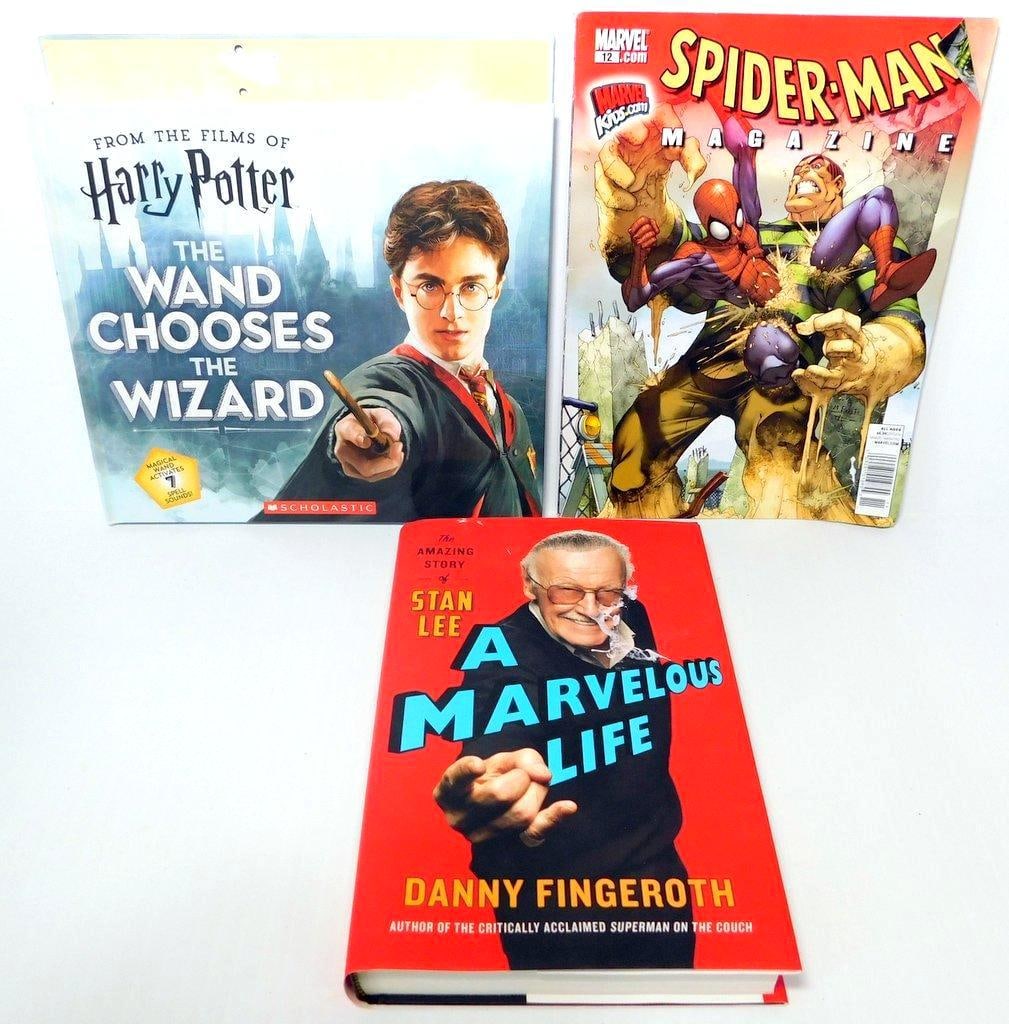 (Lot of 3) Harry Potter and Stan Lee Hardcover Books, and Spiderman Magazine: (Lot of 3) Harry Potter and Stan Lee hardcover books, and Spiderman magazine Harry Potter: The Wand Chooses the Wizard- Wand available in Lot #40 A Marvelous Life: The Amazing Story of Stan Lee