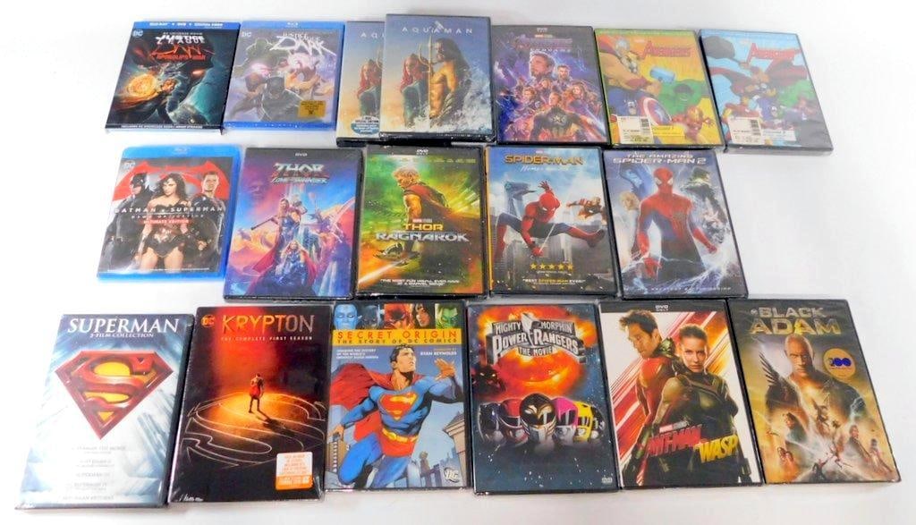 Assorted Collection of Sealed and Unopened Action DVD's, (18): (Lot of 18) Assorted collection of sealed and unopened action DVD's Batman v Superman: Dawn of Justice (Ultimate Edition Blu-ray) Justice League Dark (DC Universe Animated Original Movie) Aquaman