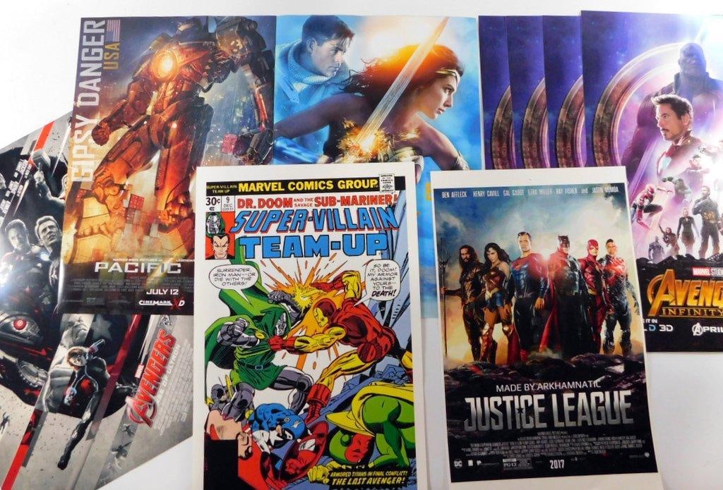 (Lot of 5) Poster Designs of Cover art by Marvel, DC Comics, and Pacific Rim: (Lot of 5) poster designs of cover art by Marvel, DC Comics, and Pacific Rim Standard promotional movie posters, fan-made movie concepts, and comic cover art.