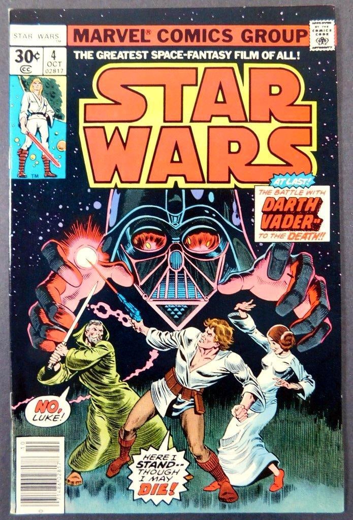 Star Wars Issue #4 Comic Book by Marvel Comics, 1977: Star Wars Issue #4 comic book by Marvel Comics Group (dated October 1977) Part 4 of the original 6-issue adaptation of A New Hope Titled In Battle with Darth Vader!, this issue famously adapts the his