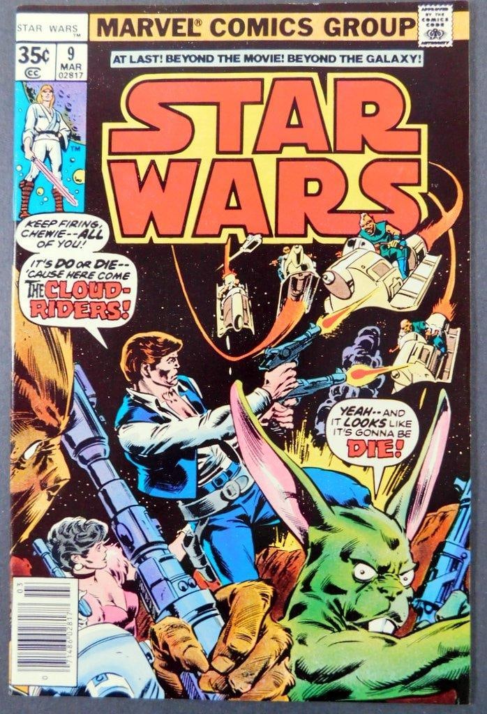 Star Wars #9 Marvel Comic, 1978: Star Wars #9 comic book, published by Marvel Comics in March 1978 Features a 35-cent cover price with vibrant cover art depicting Cloud Riders storyline The back cover includes an advertisement for