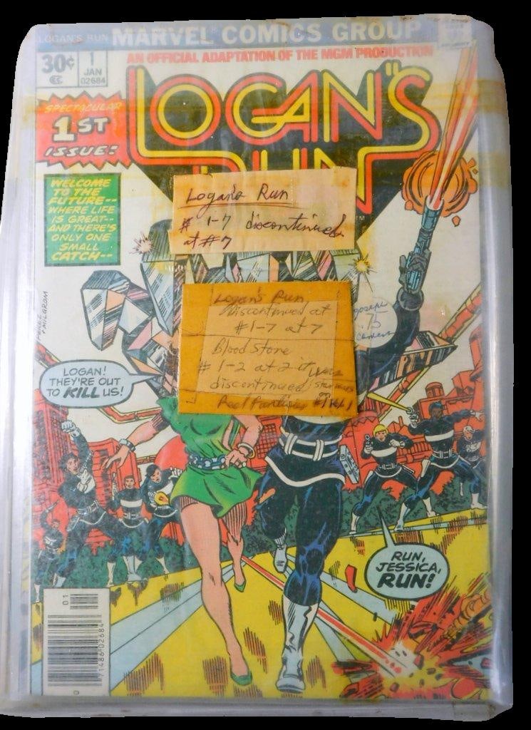 Logan's Run #1, Published by Marvel Comics Group in January 1977: Logan's Run #1-7 , published by Marvel Comics Group in January 1977 This issue is the spectacular 7 issue miniseries adapting the popular 1976 MGM sci-fi film production starring Michael York A